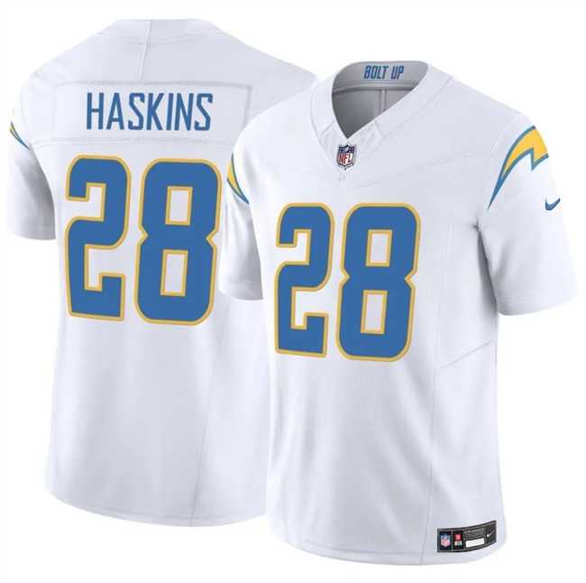 Men & Women & Youth Los Angeles Chargers #28 Hassan Haskins White 2024 F.U.S.E Vapor Limited Stitched Jersey